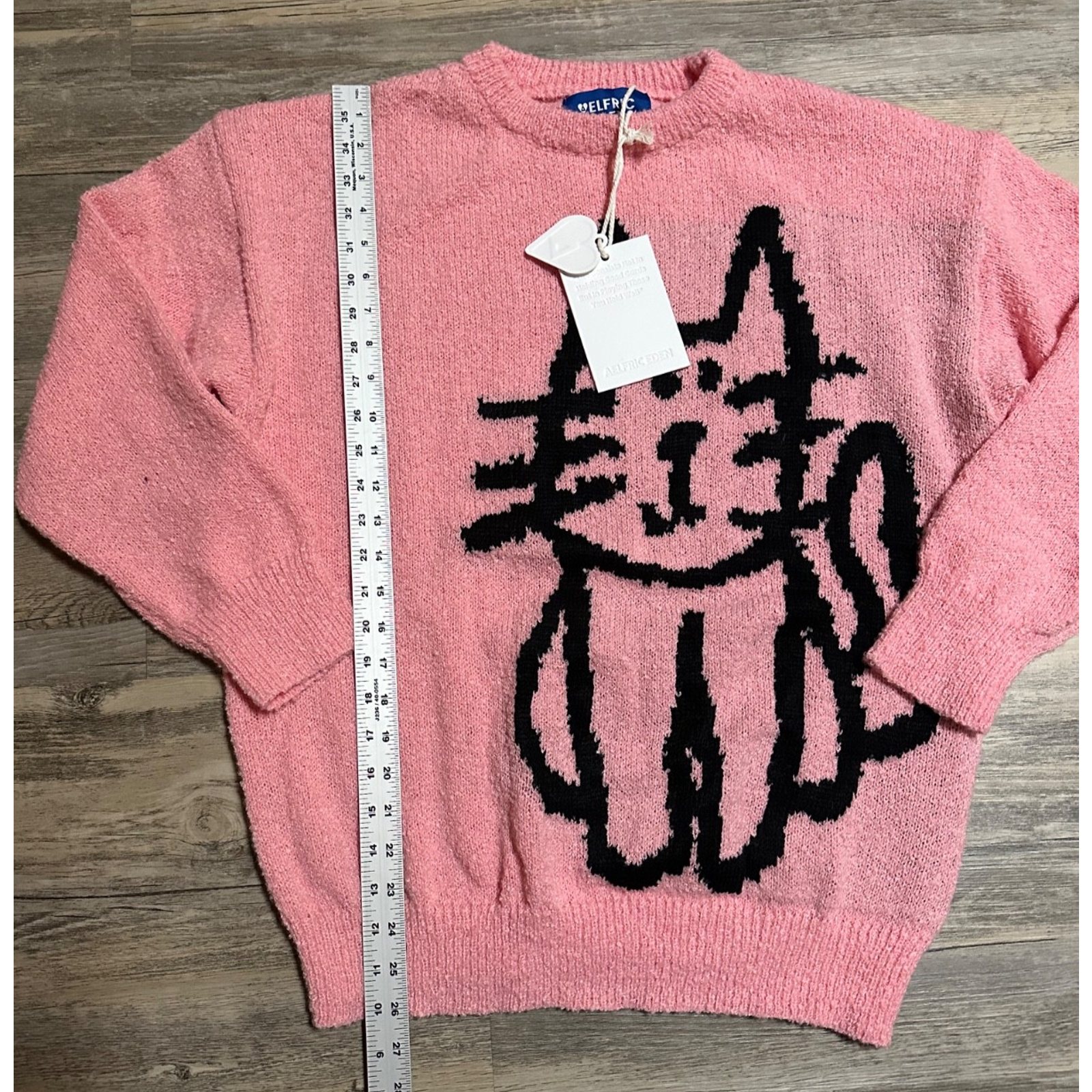 Nwt Aelfric Eden Oversized Cat Knit Sweater Pink Small Textured — image 2 of 7